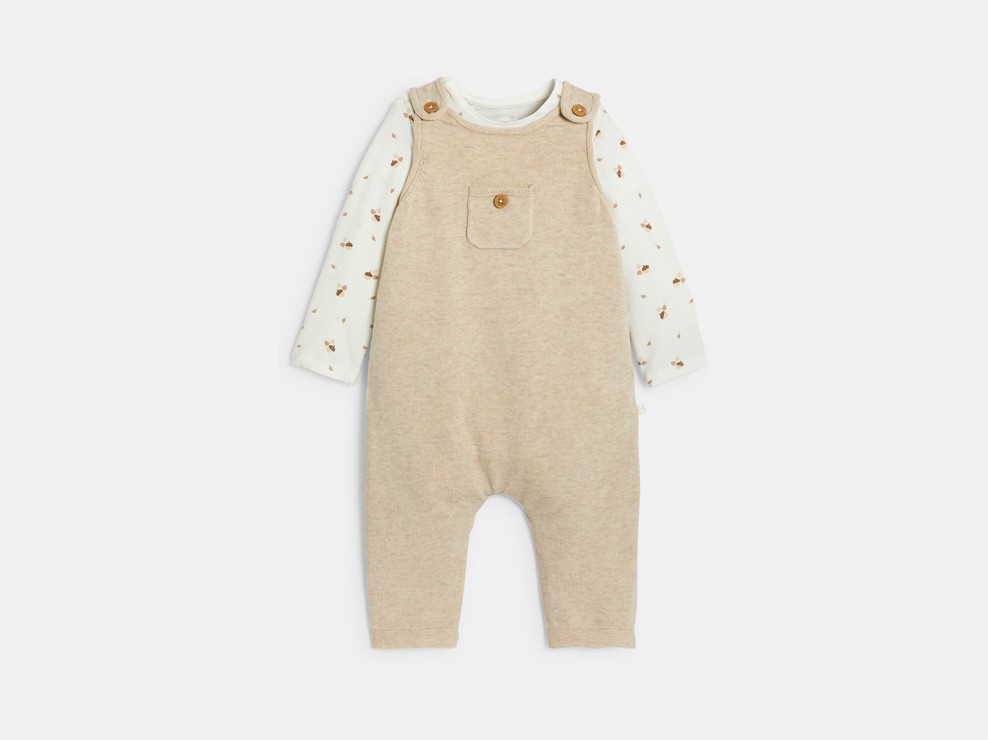 Combinaison maille tricot et body rose bébé fille 1