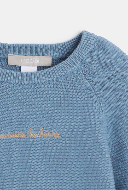 Combinaison longue maille tricot bleu bébé garçon