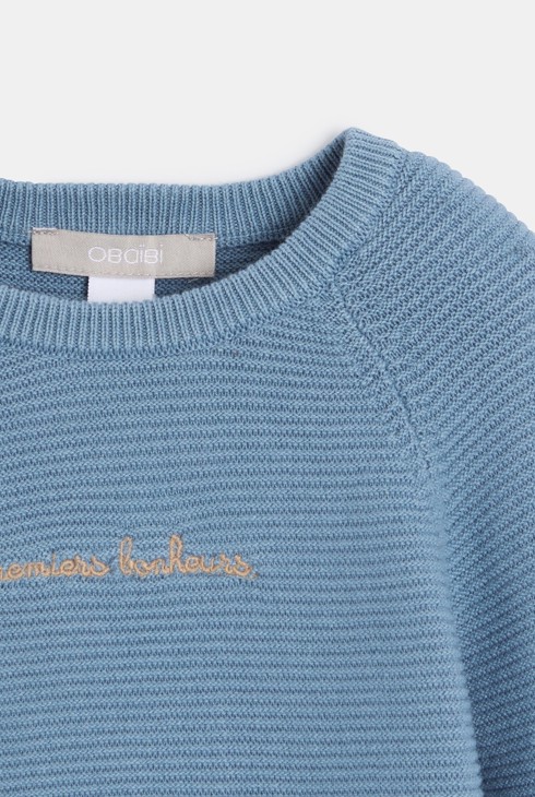 Combinaison longue maille tricot bleu bébé garçon 2