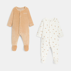 Unisex baby brown velours sleepsuit (pack of 2) 1