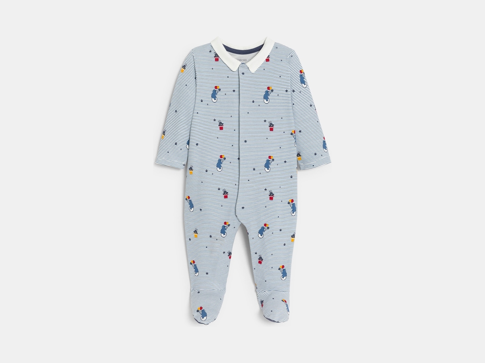Gestreept blauw circus slaappakje van gebreid katoen voor babyjongens 1
