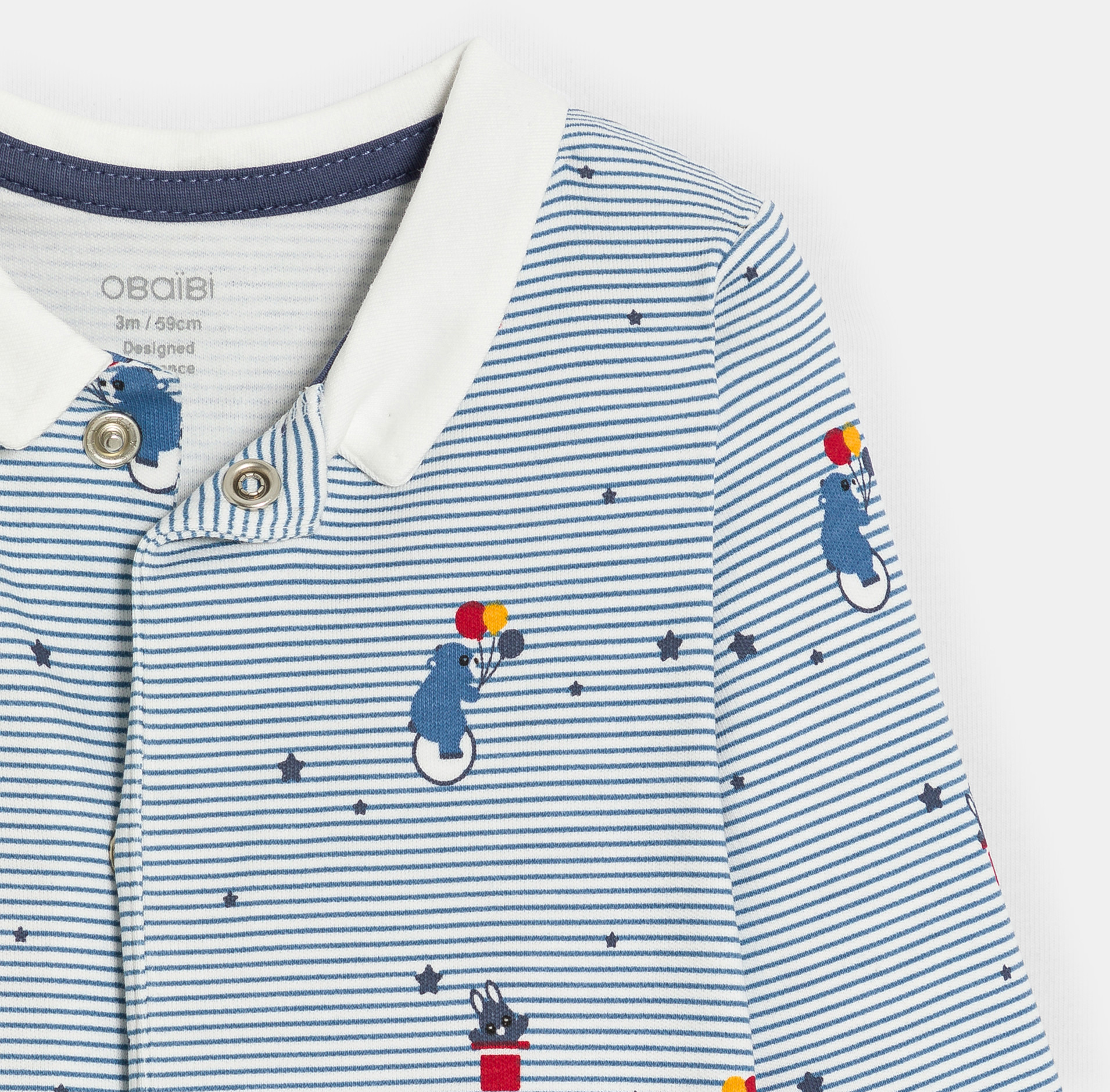 Gestreifter Interlock-Strampler in Blau mit Zirkusmotiv Baby Jungen 2