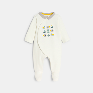 Baby boy white textured cotton fish sleepsuit 1