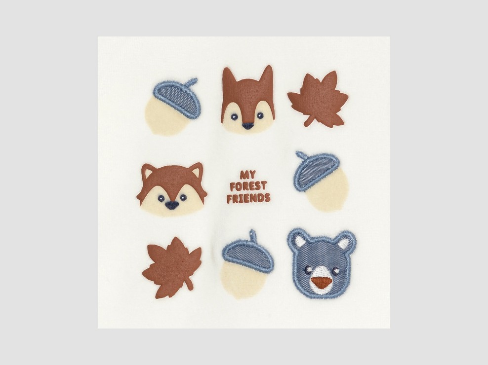 Weißer Strampler aus Samt mit Waldtieren Baby Jungen 2