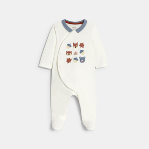 Baby boy's white forest animals velvet sleepsuit 1