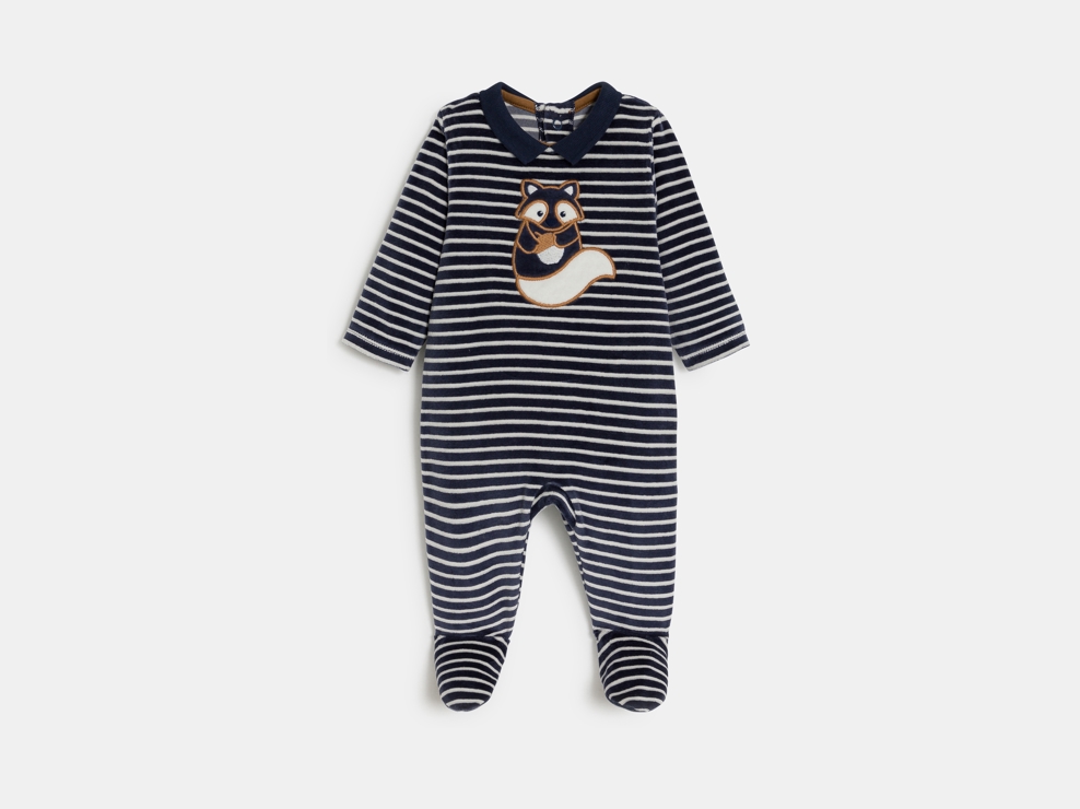 Dors-bien velours rayé renard bleu marine bébé garçon 1