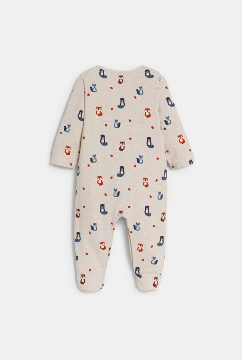Grauer Strampler aus Molton mit Waldtieren Baby Jungen 2