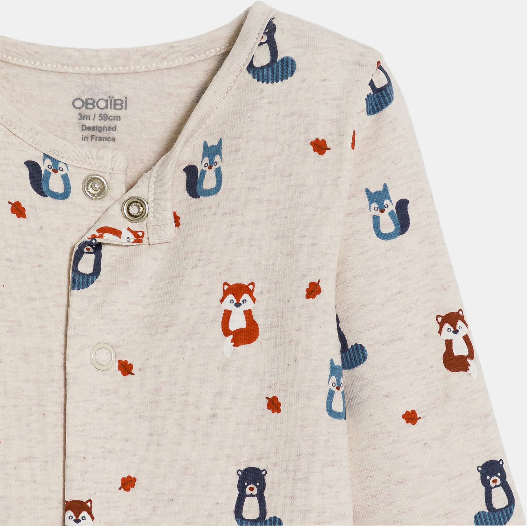 Grauer Strampler aus Molton mit Waldtieren Baby Jungen 2