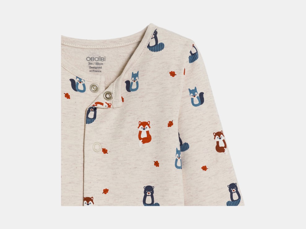 Grijs slaappakje van molton met dieren uit het bos voor babyjongens 2