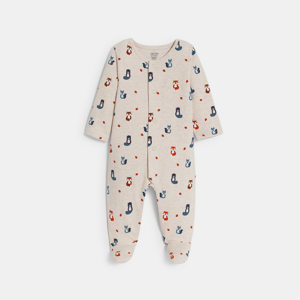 Baby boy's grey forest animal fleece sleepsuit 1