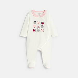 Baby girl's white forest animals velvet sleepsuit 1