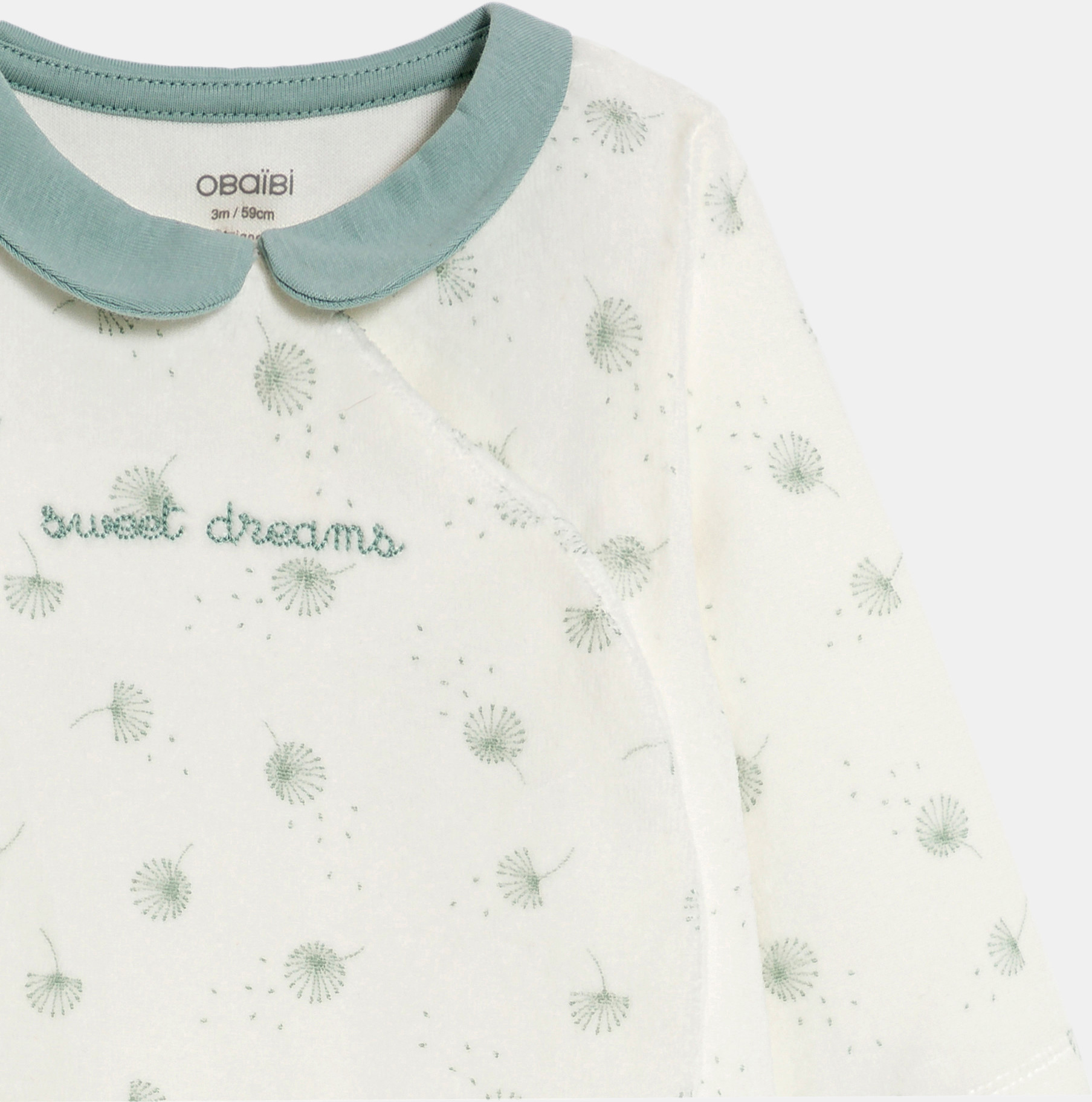 Dekliški žametni spalni pajac, zelen z regratom za dojenčke 2