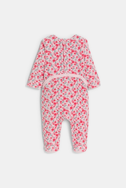 Rosa Strampler aus Samt mit Blumenmotiv Baby Mädchen 2