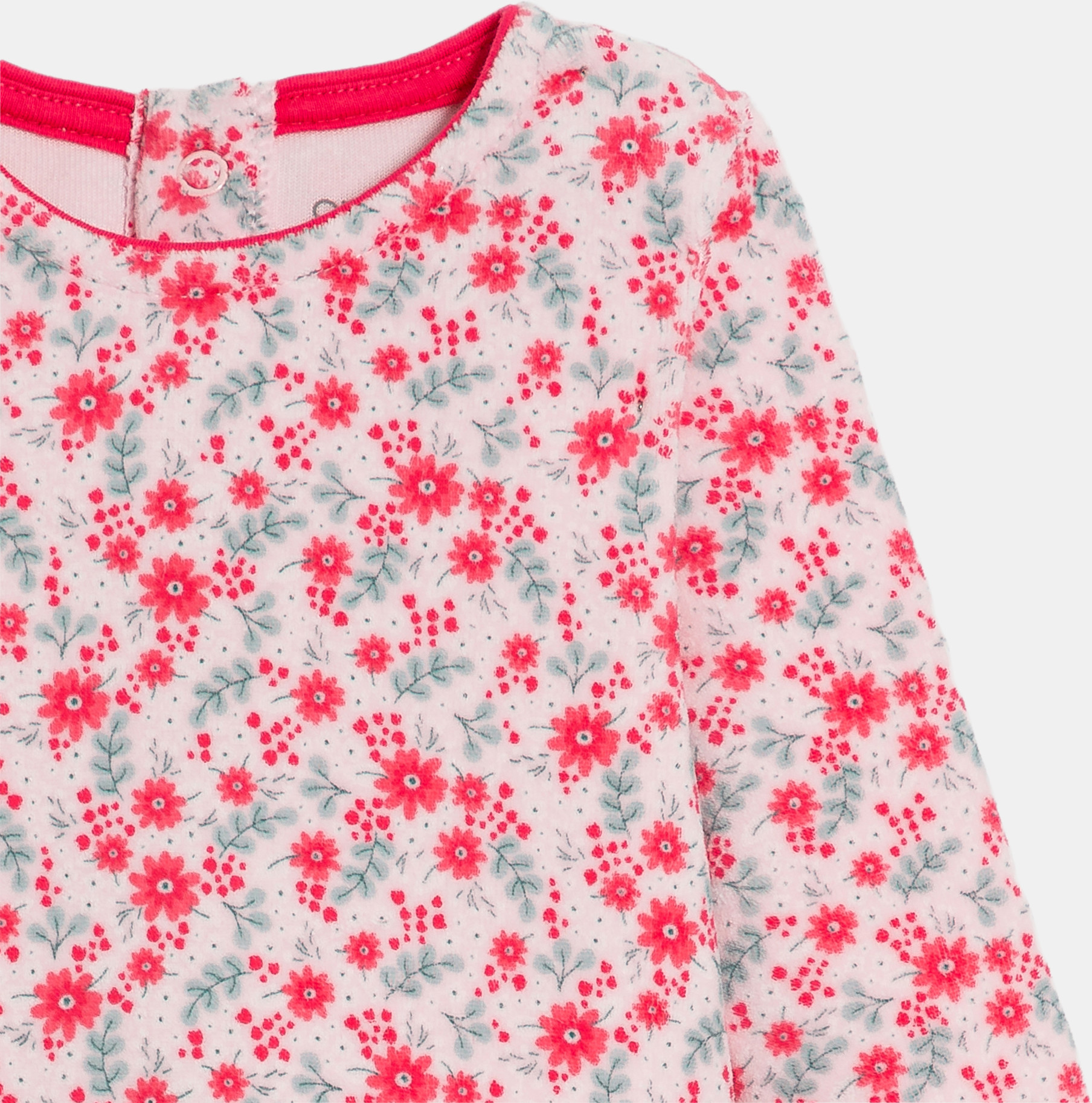 Rosa Strampler aus Samt mit Blumenmotiv Baby Mädchen 2