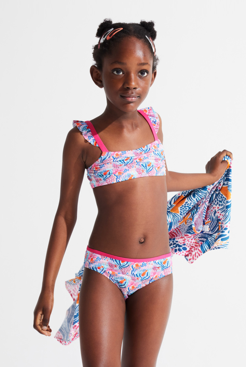 Maillot de bain 2 pièces motif corail rouge Fille 1