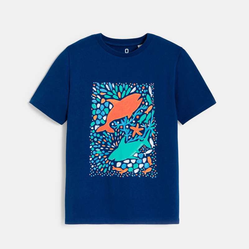 OKAIDI - T-shirt motif fond marin bleu marine Garçon - Garcon
