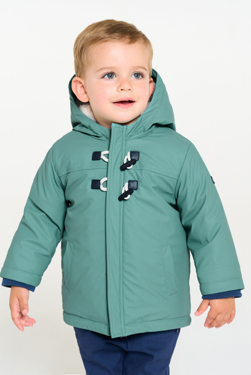 Baby boy's blue lined water-repellent coat with hood 1