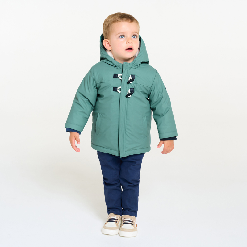 Baby boy s blue lined water repellent coat with hood Okaidi Obaibi