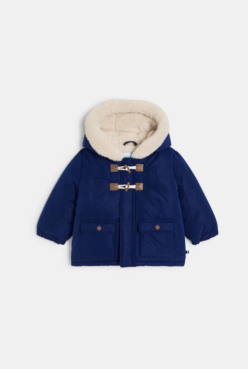 Blauer Mantel mit Kapuze und Fleece-Futter für kleine Jungen 1