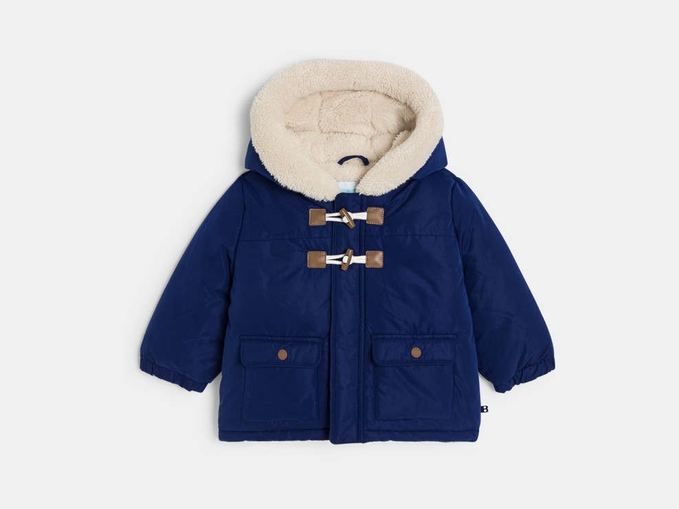 Manteau à capuche doublé sherpa bleu bébé garçon 1