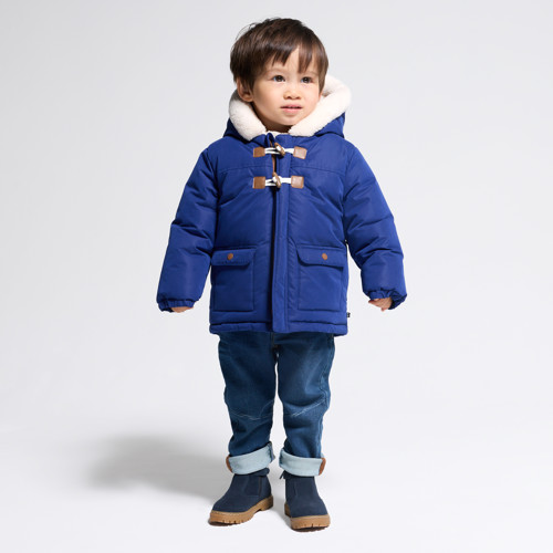 Manteau À Capuche Doublé Sherpa Bleu Bébé Garçon - Bleu Fonce - 3A - OBAIBI