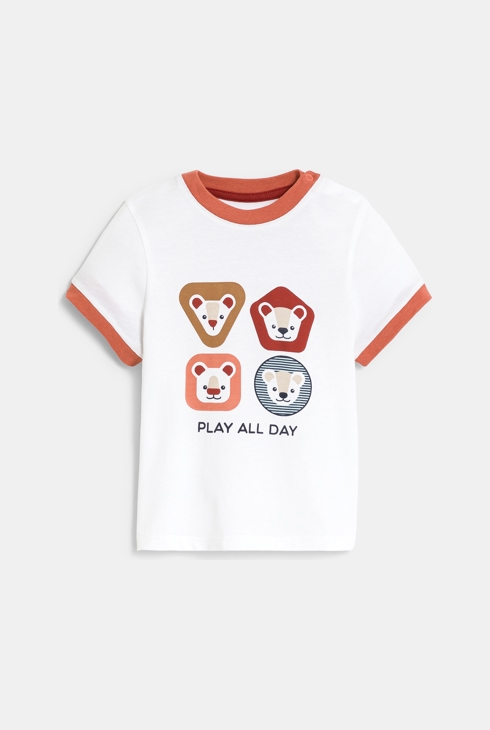 T-shirt bianca con animali per neonato 1