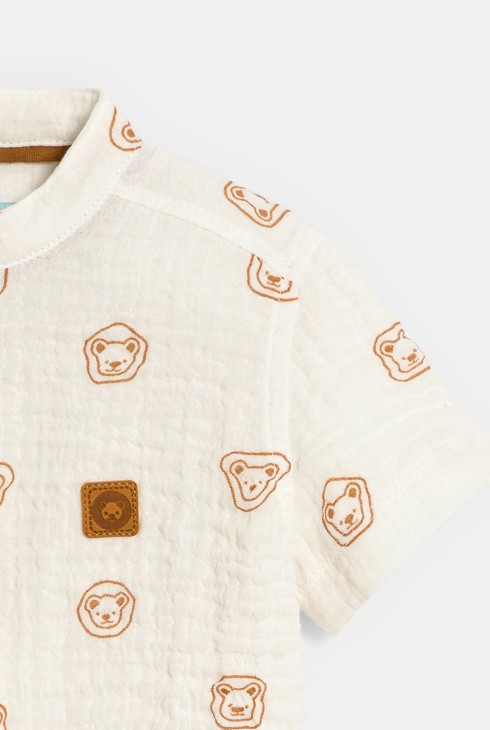 Camisa de gasa de cotó animals blanca bebè nen 2