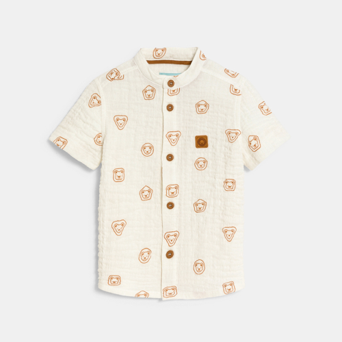 Chemise Gaze De Coton Animaux Blanc Bébé Garçon - Imprimé Beige - 12M - OBAIBI