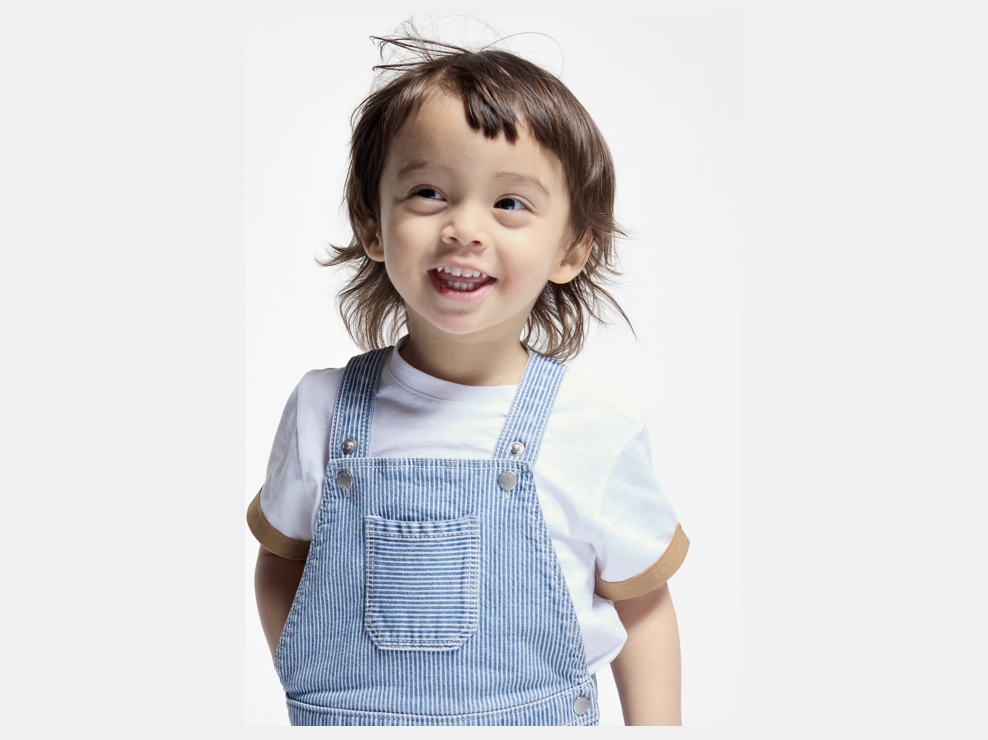 Salopette rayée et t-shirt bleu et blanc bébé garçon 1
