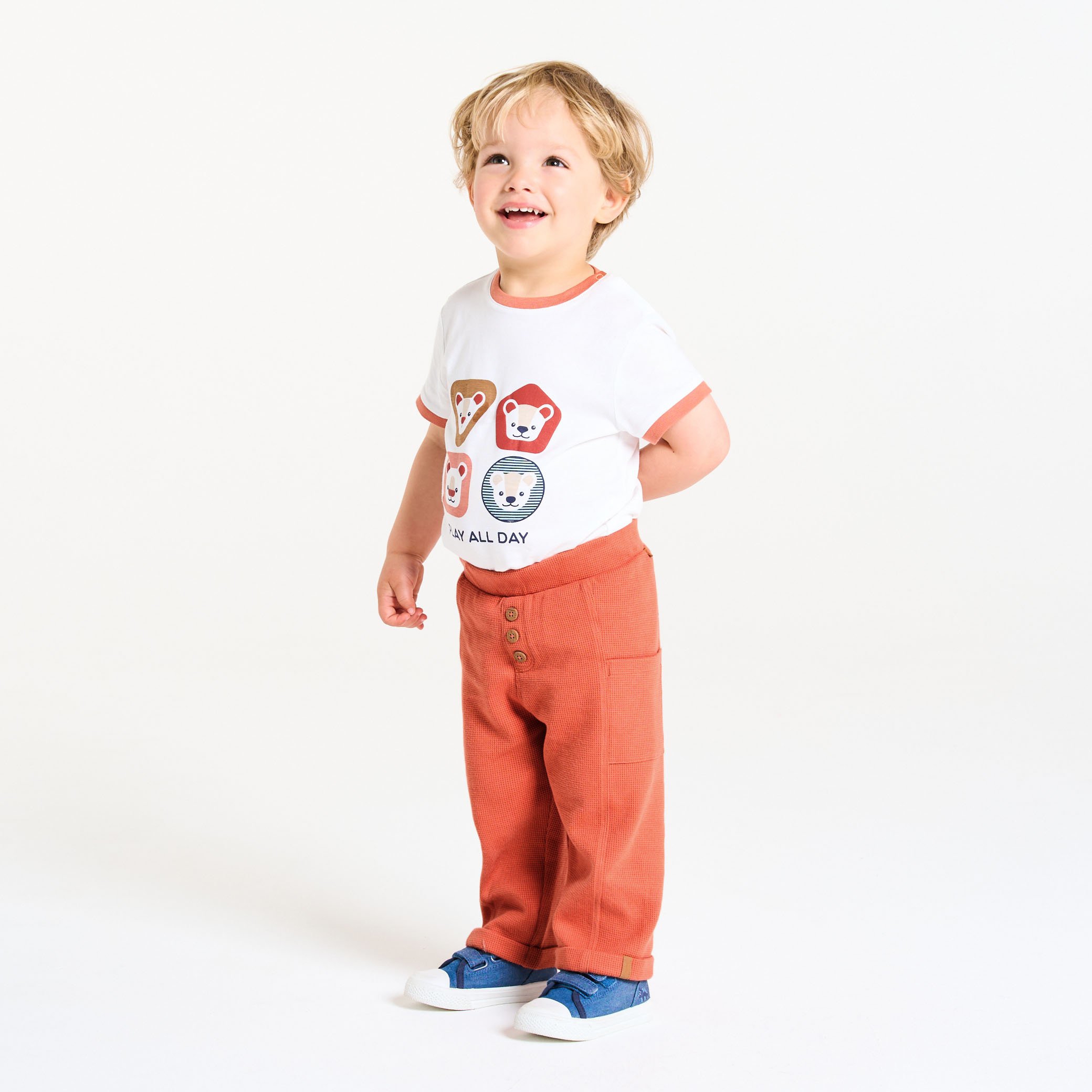 Baby boy's terracotta patterned cotton trousers Okaïdi & Obaïbi
