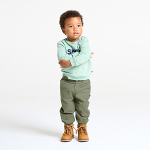 Baby boy's yellow textured cotton trousers with elasticated cuff 1