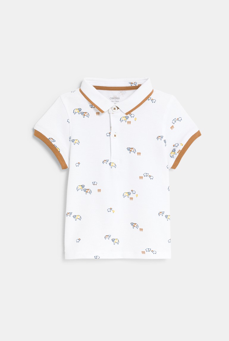 Polo de piqué de algodón animales blanco bebé niño 1