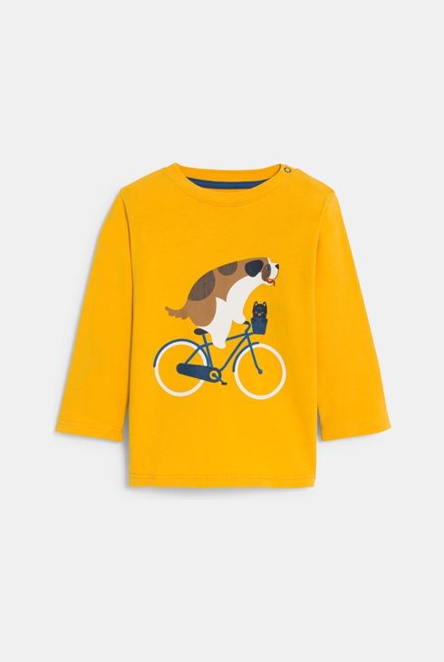 T-shirt chien vélo jaune bébé garçon