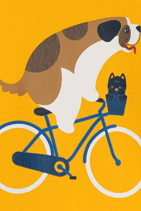 T-shirt chien vélo jaune bébé garçon