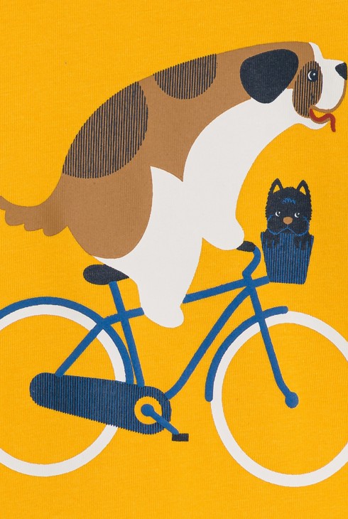T-shirt chien vélo jaune bébé garçon 2