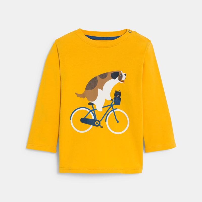 Gelbes T-Shirt mit Hund und Fahrrad Baby Jungen