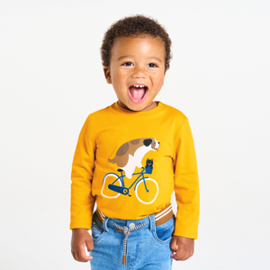 T-shirt chien vélo jaune bébé garçon 1