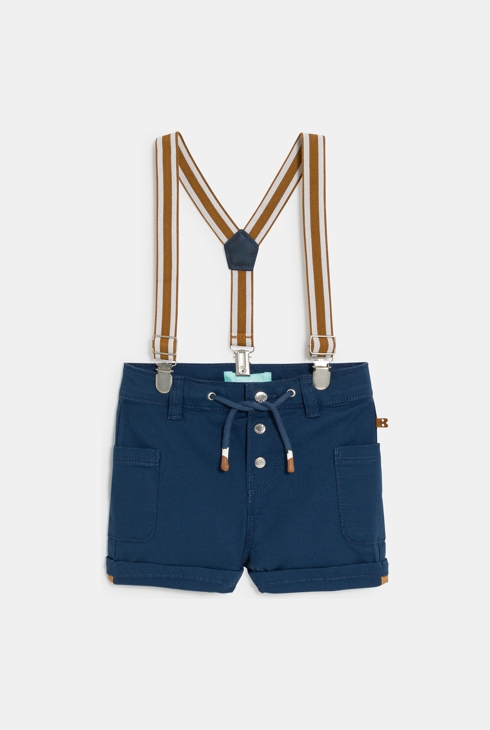 Short coton fantaisie à bretelles bleu bébé garçon