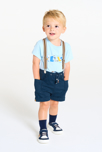 Short coton fantaisie à bretelles bleu bébé garçon 1