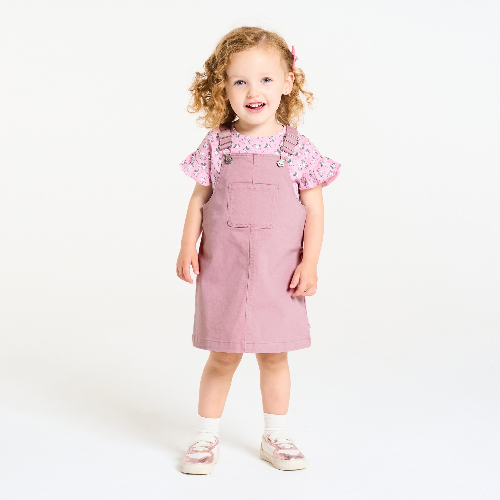 Baby girl's mauve cotton serge dungaree dress Okaïdi & Obaïbi
