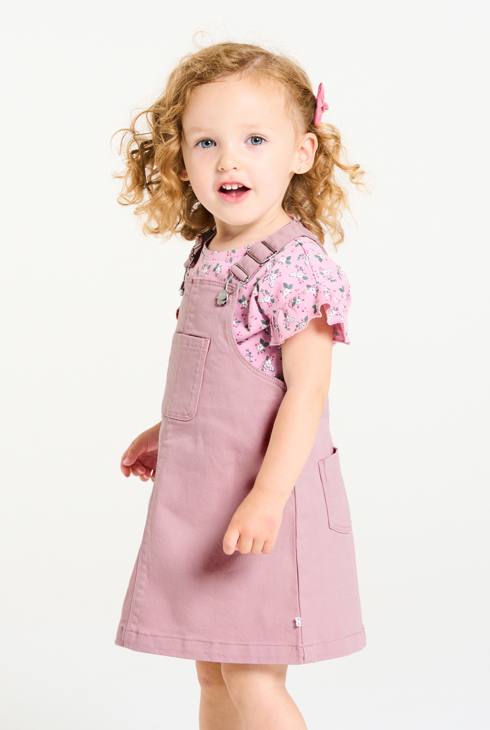 Robe salopette sergé de coton mauve bébé fille 1