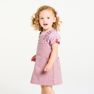 Baby girl's mauve cotton serge dungaree dress 1