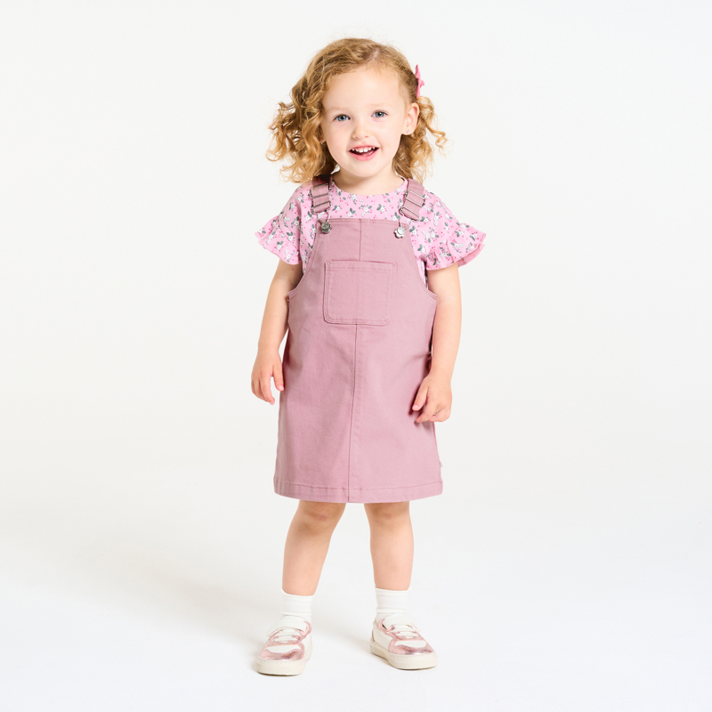 Baby girl s mauve cotton serge dungaree dress Okaidi Obaibi