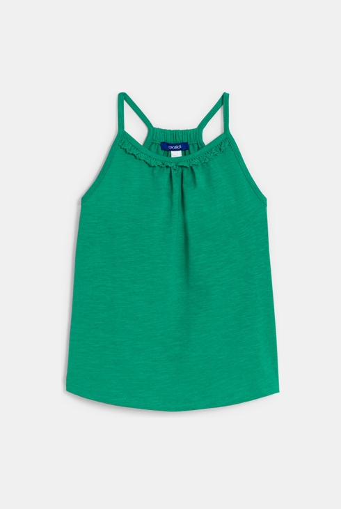 Dekliška majica brez rokavov enobarvna zelena kvačkan detajl 1