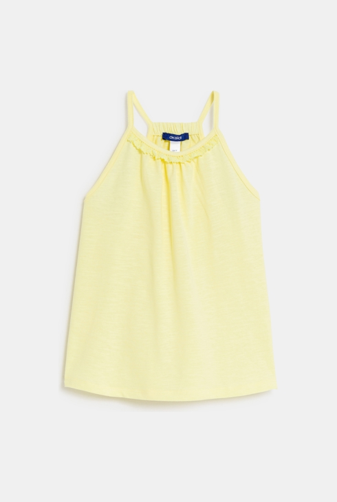 Einfarbiges Tanktop in Gelb mit Häkeldetail für Mädchen 1