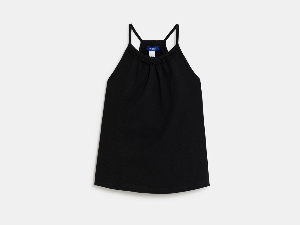 Einfarbiges Tanktop in Schwarz mit Häkeldetail für Mädchen 1