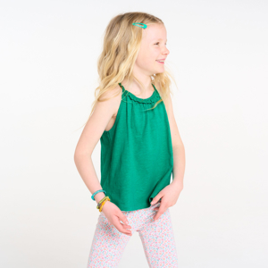 Girl's plain green vest top with crochet detail 1