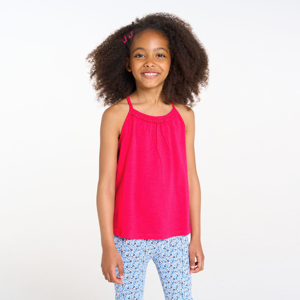 Girl's plain pink vest top with crochet detail 1