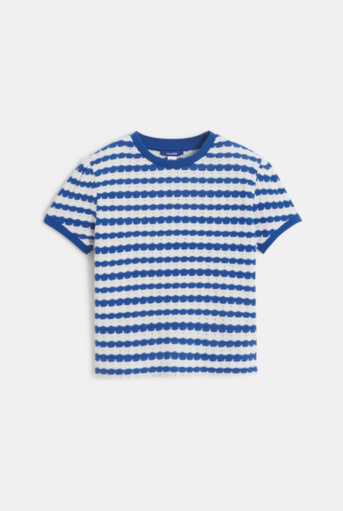 Pull manches courtes rayé bleu Fille 1