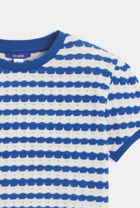 Pull manches courtes rayé bleu Fille 2